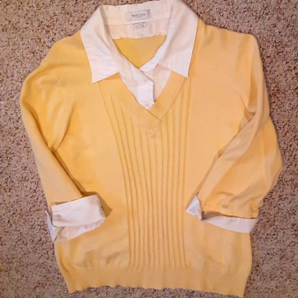 Sweater with  fake collar and 3/4 sleeve